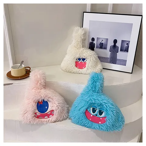 Süße Cartoon Monster Plüsch Umhängetasche Weich Flauschig Casual Tote Handtasche Grosse Kapazität Tägliche Tasche Für Mädchen