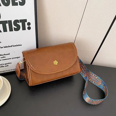 Nische Design PU Leder Crossbody Tasche Vintage Retro Umhängetasche Mit Breitem Riemen Mode Kleine Quadratische Tasche Für Damen