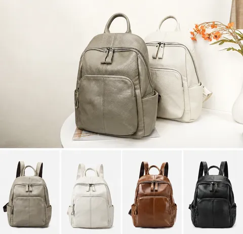 Women Genuine Leather Cowhide Backpack Large Capacity Retro Fashion Casual Travel Rucksack Bag Elegant Versatile Handbag School Bag