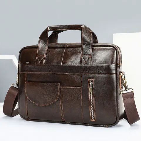 Cartella da Uomo in Pelle Bovina di Primo Fiore Borsa per Laptop Retrò Borsa a Mano Impermeabile per Lavoro e Ufficio Borsa a Tracolla