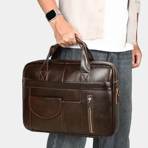 Cartella da Uomo in Pelle Bovina di Primo Fiore Borsa per Laptop Retrò Borsa a Mano Impermeabile per Lavoro e Ufficio Borsa a Tracolla
