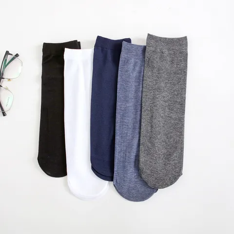 Men's Mid-Calf Business Socks Thin Ice Silk Breathable Solid Color Casual Dress Socks For Spring Summer Men Accessories
