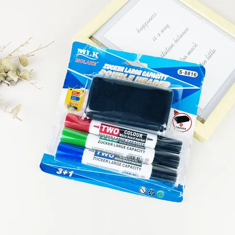 Uitwisbare Whiteboard Marker Met Gum Dubbelkop Gekleurde Droog Uitwisbare Pennen Grote Capaciteit Kantoor School Schrijven