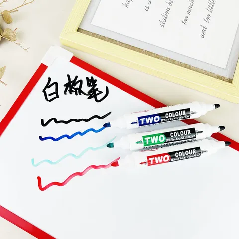 Uitwisbare Whiteboard Marker Met Gum Dubbelkop Gekleurde Droog Uitwisbare Pennen Grote Capaciteit Kantoor School Schrijven