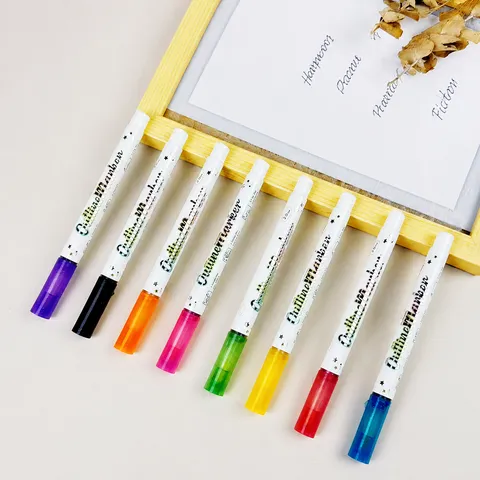 Kleurrijke Glitter Dubbele Lijn Contour Pennen DIY Handboek Neon Markers Markeerstiften Tekenen