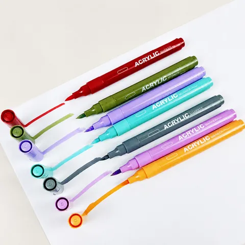 Soft Tip Acrylic Marker Pens 24 Colors Washable Art Markers Watercolor Paint Pens For School Students Drawing