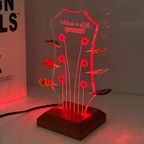 Hölzerner LED Leuchtender Gitarrenplektrumständer Display Halter Bunter Lichtstand