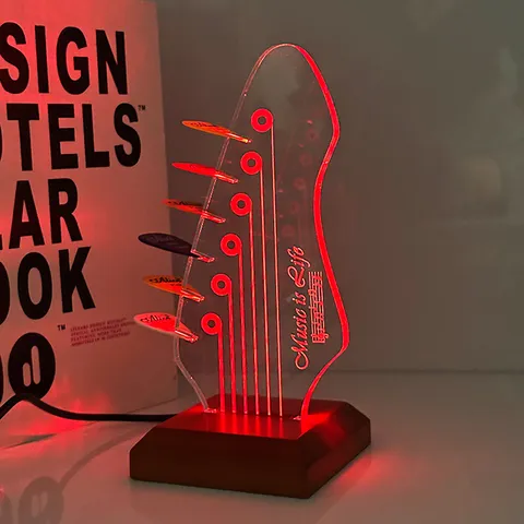 Hölzerner LED Leuchtender Gitarrenplektrumständer Display Halter Bunter Lichtstand