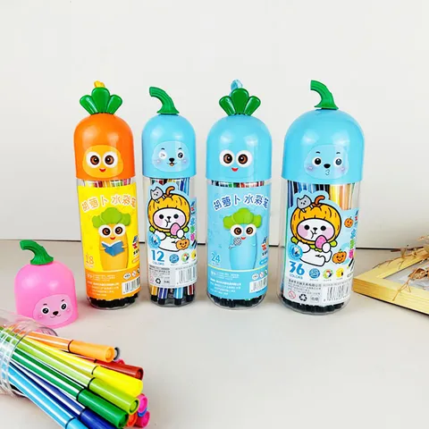 Kids Washable Watercolor Pens Carrot Pumpkin Shaped Plastic Barrel Drawing Marker Pens For Children Art School Supplies