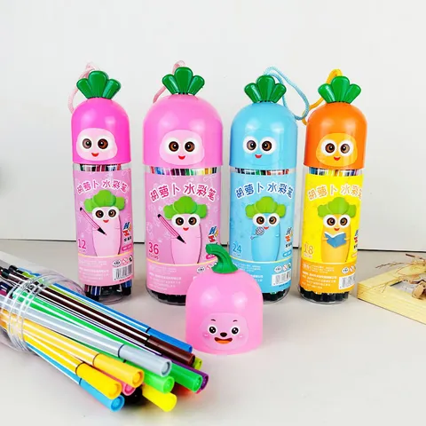 Kids Washable Watercolor Pens Carrot Pumpkin Shaped Plastic Barrel Drawing Marker Pens For Children Art School Supplies