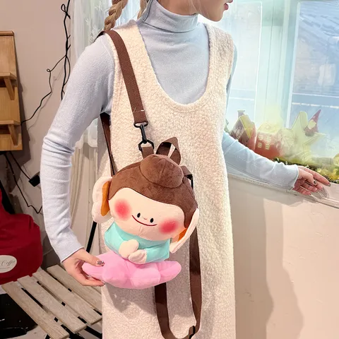 Carino Buddha Peluche Cartone Animato Bambola Zaino Morbido Animale Imbottito Borsa Scolastica Casual Daypack Per Donne Ragazze