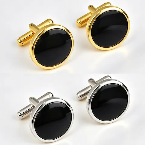 French Style Round Cufflinks For Men Iron Alloy Enamel Grid Pattern Business Shirt Cuff Links Gold Silver Plated Jewelry