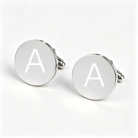 Stainless Steel Laser Alphabet Letter Round French Cufflinks Polished Mirror Men Business Shirt Cuff Link Jewelry Accessory