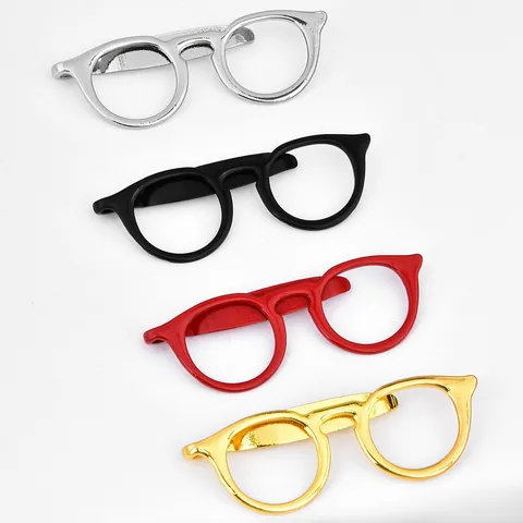 Fashion Alloy Glasses Shaped Tie Clip For Men Creative Gold Silver Black Red Metal Necktie Bar Clip For Wedding Banquet Groom Accessory