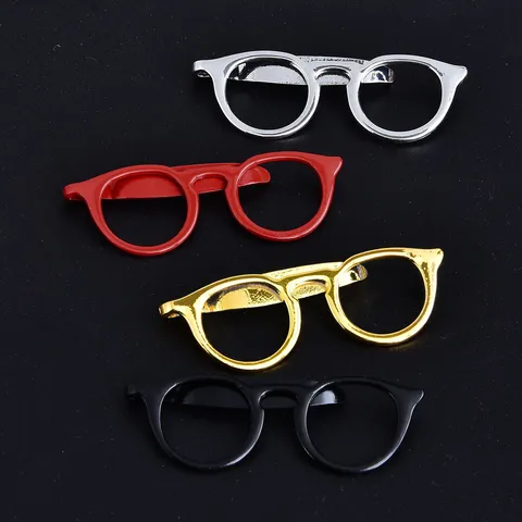 Fashion Alloy Glasses Shaped Tie Clip For Men Creative Gold Silver Black Red Metal Necktie Bar Clip For Wedding Banquet Groom Accessory