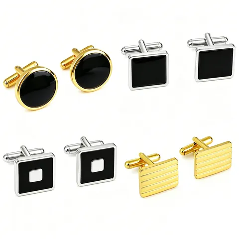 French Style Men's Cufflinks Square Round Geometric Pattern Lacquer Finish Metal Alloy Shirt Cuff Links Business Formal Jewelry