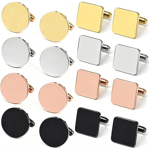 Men's Stainless Steel Mirror Polish French Cufflinks Round Square Geometric Shirt Cufflinks For Business Wedding Party Jewelry