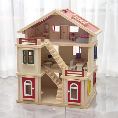 Large Wooden Dollhouse Simulation Villa DIY Multi-Layer Doll House With Furniture Miniature Accessories Toys For Kids Girls Gift