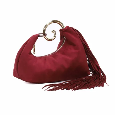 Women Vintage Velvet Tassel Evening Bag Luxury Solid Color Soft Handbag Elegant Top Handle Purse For Banquet Daily