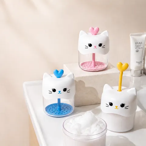 Cute Cat Facial Cleanser Foamer Cup Manual Bubble Maker Rich Foam Device Portable Bathroom Skin Care Washing Tool Pink Blue Yellow