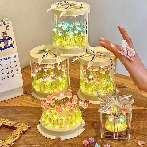 Luz de Noche Creativa de Tulipán LED Flor Brillante Hecho a Mano DIY Adorno de Mesa Ambiente Romántico Regalo de Cumpleaños Decoración del Hogar