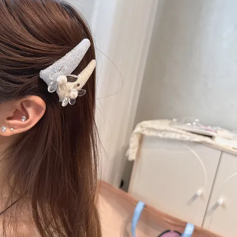 Fermaglio per Capelli BB Fiore Strass Perla Dolce Grazioso Forcina in Acrilico Fermaglio Laterale Frangia Accessori Capelli per Donna