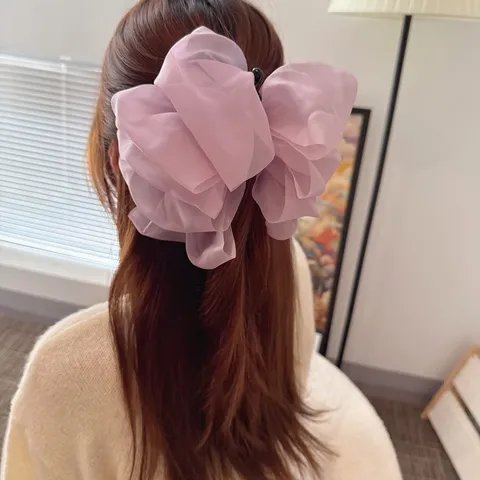 Molla a Banana con Fiocco in Rete Oversize Elegante Fermaglio per Capelli Supporto per Coda di Cavallo Accessori per Capelli Dolci per Donne