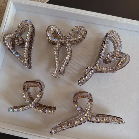Molla per Capelli in Strass Viola Bagliore Grande Cuore Fiocco Croce Molletta Acrilico Accessori Capelli Donna