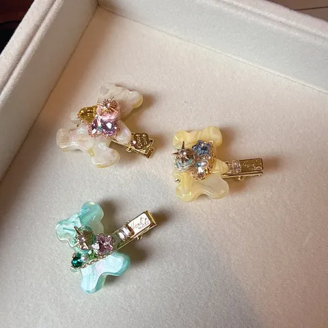 Deliziosa Fermaglio per Capelli Orso in Acetato con Strass Pincetta Laterale a Becco d'Anca Accessorio Quotidiano per Donne e Ragazze