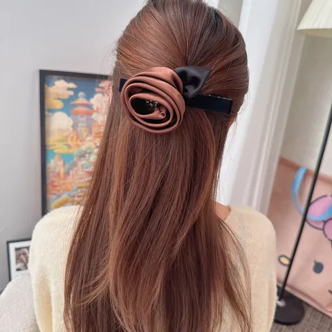 Retro Tessuto Fiore di Rosa Strass Fermaglio per Capelli Elegante Floreale Molletta Becco d'Anca Accessori Capelli Donna Stile Quotidiano