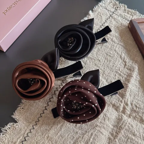 Retro Tessuto Fiore di Rosa Strass Fermaglio per Capelli Elegante Floreale Molletta Becco d'Anca Accessori Capelli Donna Stile Quotidiano
