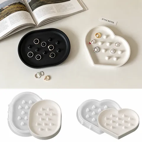 Silicone Mold For Ring Dish Tray Heart And Ellipse Shaped Resin Plaster Casting Mold DIY Jewelry Storage Tray Making Tool