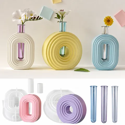 Moule en Silicone pour Vase Rayé Rond et Oval Style INS Outil de Composition Florale pour Décoration Maison en Résine Époxy et Plâtre DIY