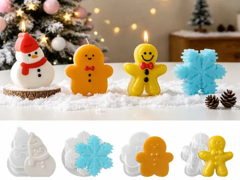Moule en Silicone de Noël 3D Bonhomme en Pain d'Épices Bonhomme de Neige Flocon de Neige DIY Bougie Aromathérapie Plâtre Résine