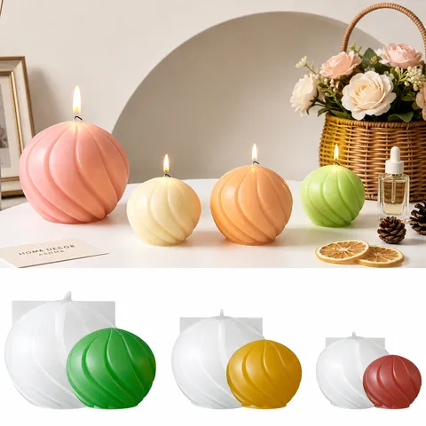 Moule en Silicone Pour Bougie d'Aromathérapie DIY Artisanat en Plâtre Forme de Boule Rotative Rayée Géométrique 3D Moule à Bougie