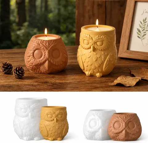 Moule en Silicone Hibou DIY Aromathérapie Plâtre Bougie Tasse Résine Époxy Mignon Animal Pot de Stockage Moule