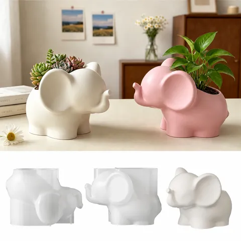 3D Cartoon Elephant Silicone Mold DIY Concrete Plaster Aromatherapy Ornament Storage Jar Flower Pot Craft Mold