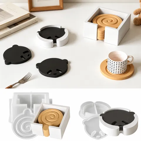 Moule en Silicone pour Sous-Verre Vortex Ours DIY Boîte de Rangement Géométrique Plateau Gypse Résine Moule Outil d'Artisanat