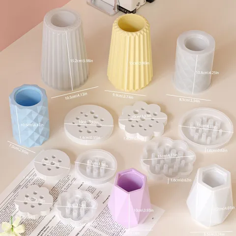 Moule en Silicone Pour Vase à Fleurs Plâtre Ciment Résine Époxy DIY Géométrique Rayé Forme Diamant Décoration Maison Fabrication