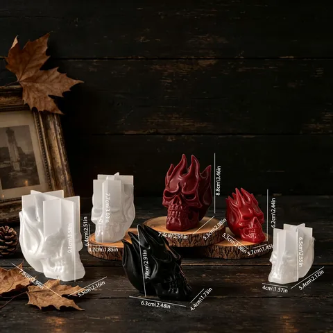Halloween 3D Flamme Crâne Moule en Silicone Bricolage Bougie Aromathérapie Fabrication Gypse Résine Effrayant Squelette Tête Artisanat