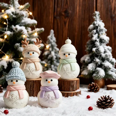 Moule en Silicone Bonhomme de Neige de Noël Tridimensionnel Avec Motif Écharpe Chapeau Flocon pour Bougie Gypse