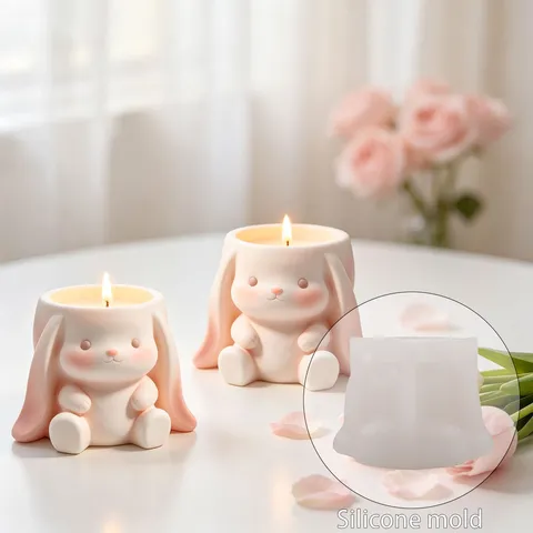 Schattig Hangoorkonijn Siliconen Mal 3D Dier Kaars Gips Pot Mal DIY Ambacht Huisdecoratie