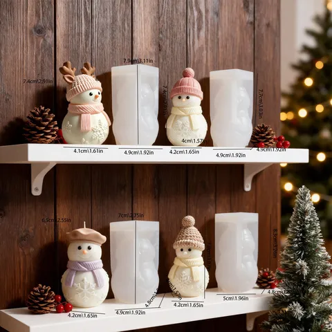 Moule en Silicone Bonhomme de Neige de Noël Tridimensionnel Avec Motif Écharpe Chapeau Flocon pour Bougie Gypse