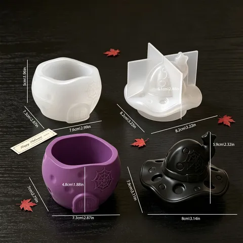 Moule en Silicone pour Bougeoir Maison Chapeau de Sorcière d'Halloween Contenant Arôme Toile d'Araignée Résine et Plâtre