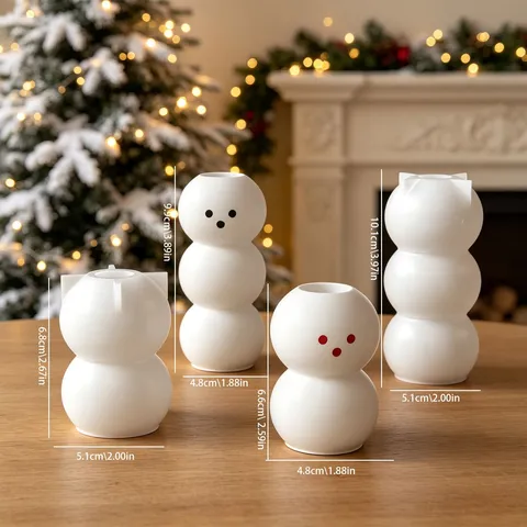 Moule en Silicone DIY Bougeoir Bonhomme de Neige de Noël 3D Boule Ronde Empilée Moules en Résine de Plâtre Outil