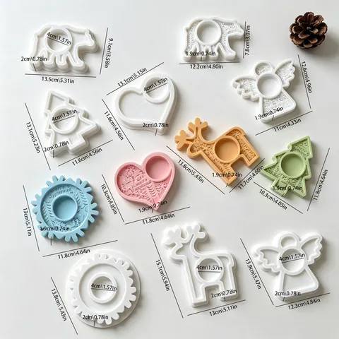 Moule en Silicone de Noël Motif en Relief Bougeoir pour Bougie DIY Résine Flocon de Neige Elz Ours Arbre Ange Cœur