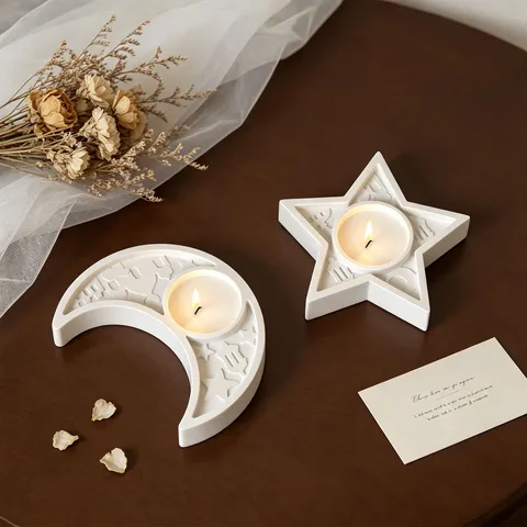 Moule en Silicone Pour Plateau Bougeoir Pentagramme Lune Floral DIY Plâtre Aromathérapie Bougeoir Base Moule en Résine