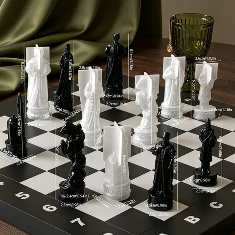 Moule en Silicone d'Échecs 3D Rétro Européen DIY Moules de Coulée en Résine Époxy de Cristal Roi Reine Château Cavalier Échiquier