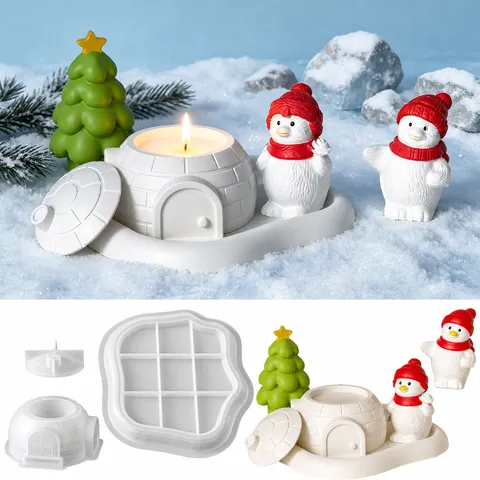 Moule en Silicone Maison de Noël Bonhomme de Neige Arbre 3D Moules en Résine de Plâtre de Bougie Outil d'Artisanat de Décoration Festive