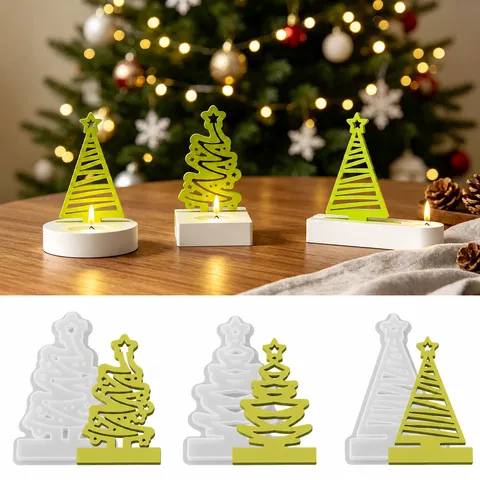 Moule en Silicone Arbre de Noël Bricolage Insert Arbre Étoile Creux Bougeoir Aromathérapie en Plâtre Résine Époxy